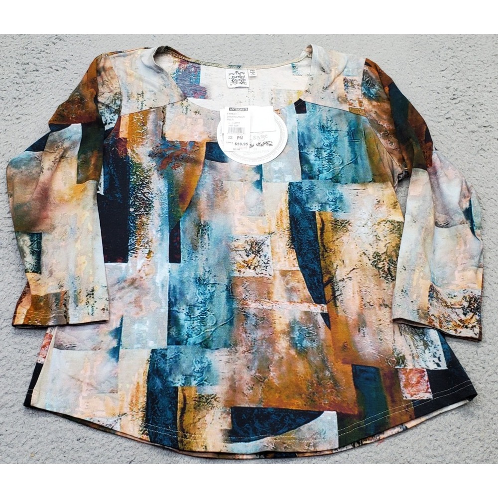 Parsley & Sage Knit Top Womens PM Multi Abstract Print Long Sleeve Round Neck